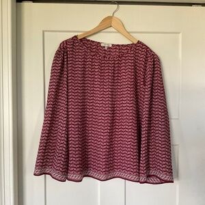 MAX STUDIO Red Hearts Peplum Pleated Bell Sleeve Chiffon Boho Blouse medium